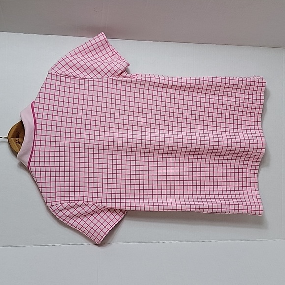 Lands' End Women's Pink Check 1/4 Button 100% Cotton Short Sleeve Top,  S - Picture 2 of 9